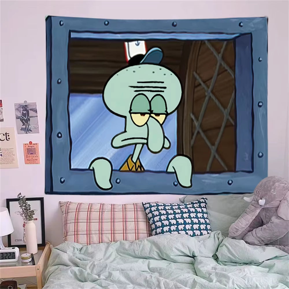 Spongebob Squidward Cartoon Decoration Background Hanging Cloth Bedroom Tapestry Room Decor Aesthetic Tapestry Wall Hanging