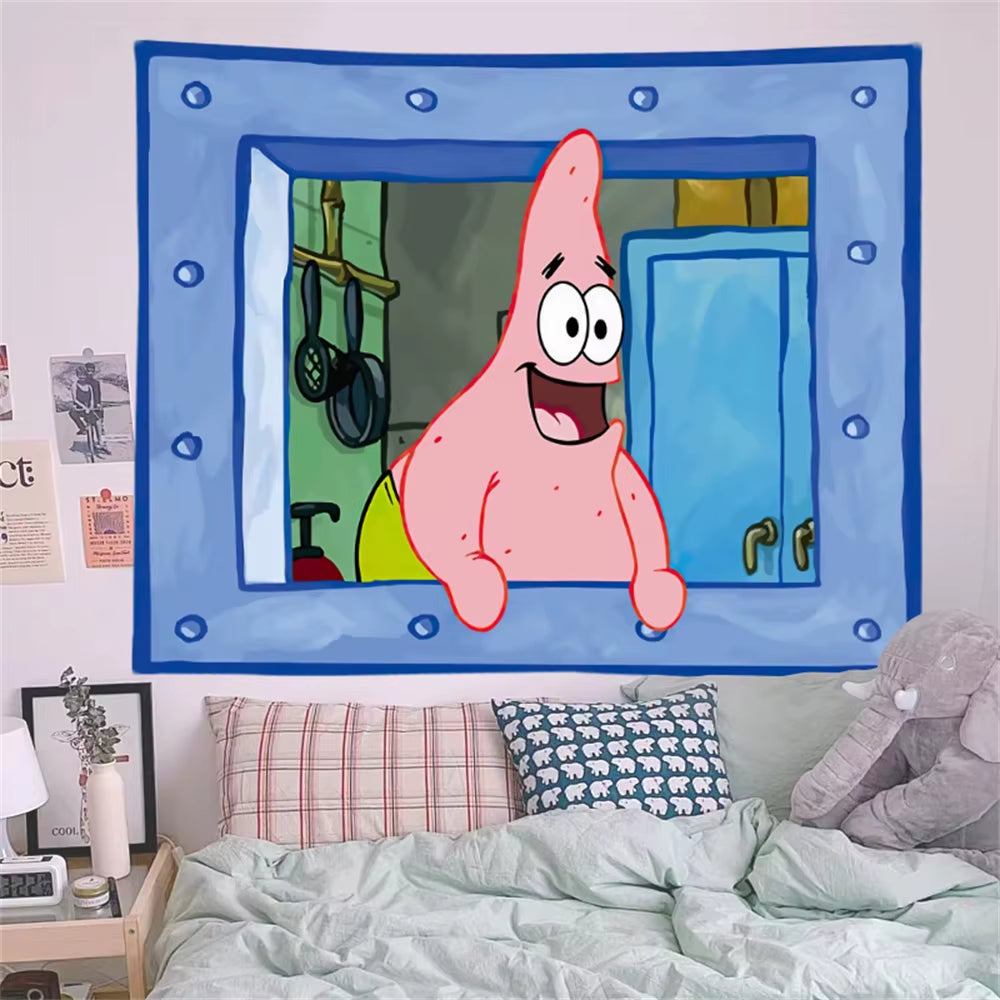 Spongebob Squidward Cartoon Decoration Background Hanging Cloth Bedroom Tapestry Room Decor Aesthetic Tapestry Wall Hanging