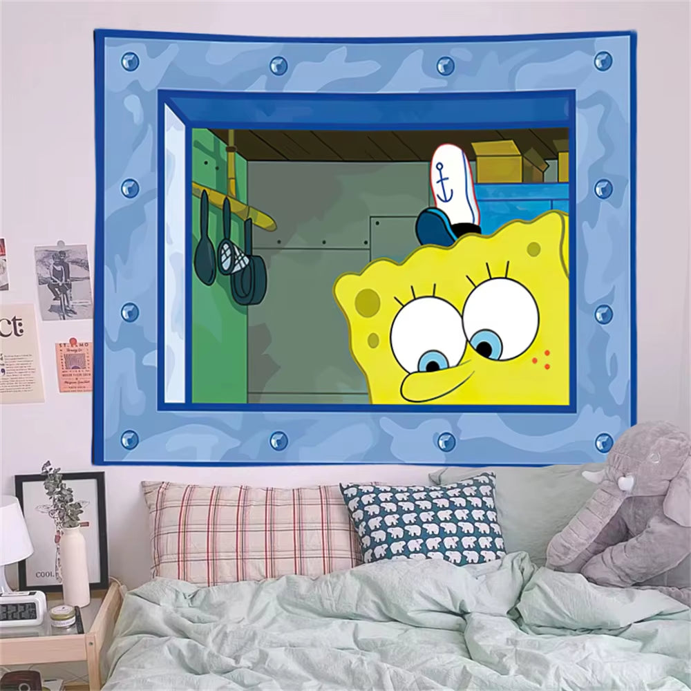 Spongebob Squidward Cartoon Decoration Background Hanging Cloth Bedroom Tapestry Room Decor Aesthetic Tapestry Wall Hanging