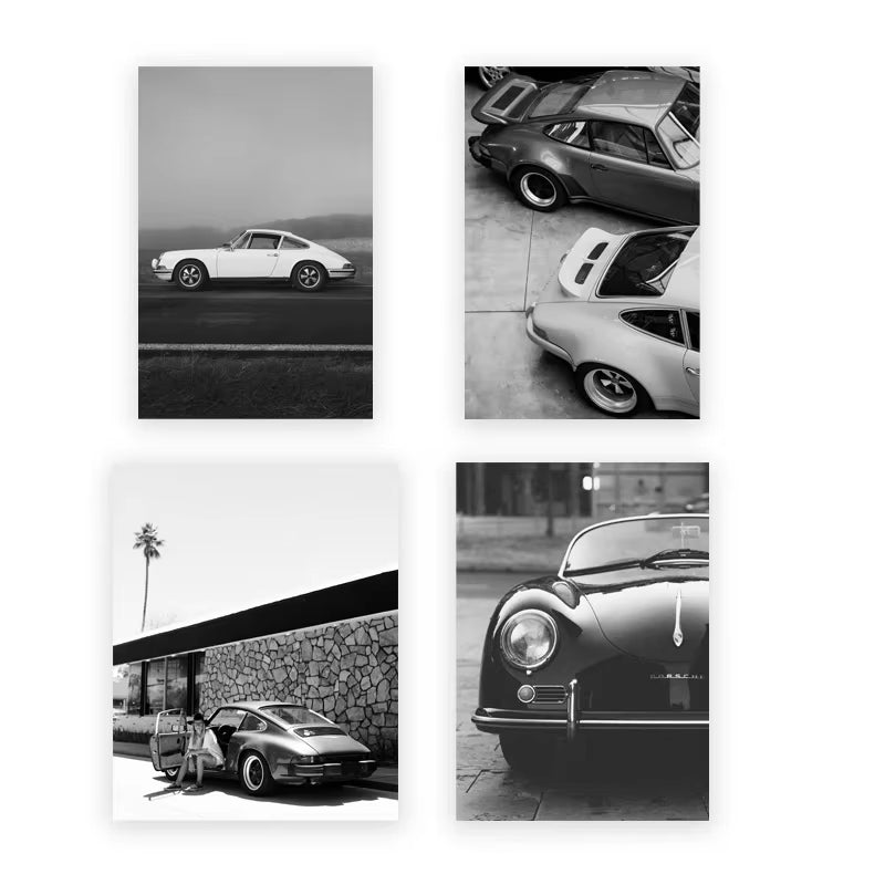 Black White Fashion Luxury Brand Race Car Art Prints for Porsche Vehicle Posters Old 911 Canvas Painting Living Room Decor