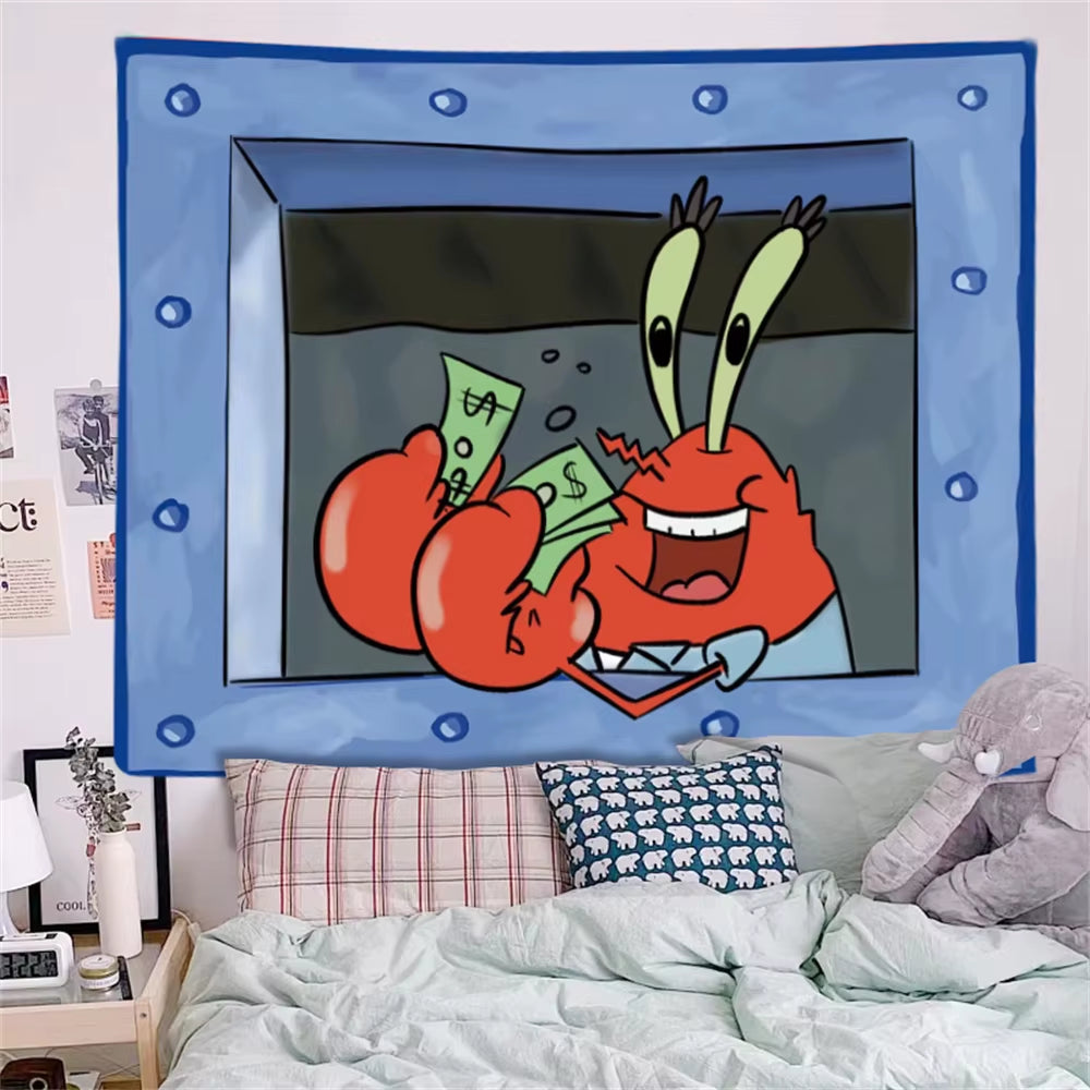 Spongebob Squidward Cartoon Decoration Background Hanging Cloth Bedroom Tapestry Room Decor Aesthetic Tapestry Wall Hanging