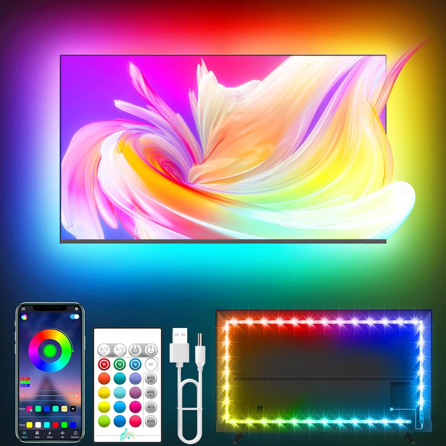 TV LED Lights, 16.4Ft LED Lights for 45-75 Inch TV behind Lighting, RGB Color Ch