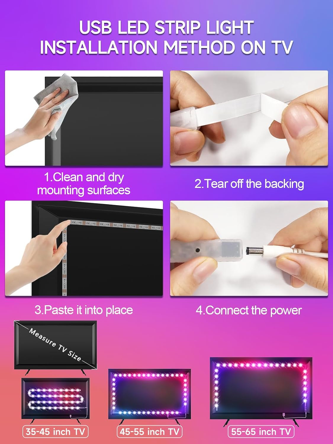 TV LED Lights, 16.4Ft LED Lights for 45-75 Inch TV behind Lighting, RGB Color Ch