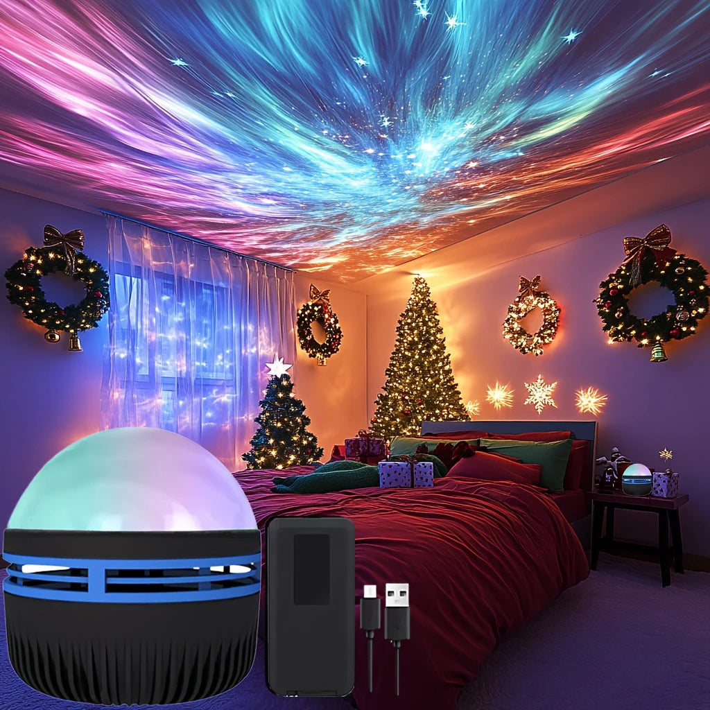 1Pc LED Northern Lights Projection Lamp,Aurora Borealis Effect,Remote Control,Usb Powered,Color-Changing Light,For Bedroom Decor