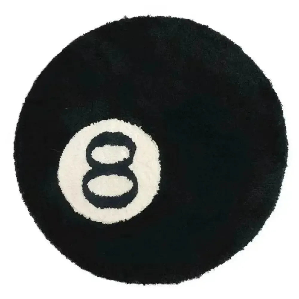 VIKAMA Black Billiards 8 Ball round Flocked Floor Bedroom Anti-Slip Carpet Mat Living Plush Soft Bedroom Rug，Home Doeration