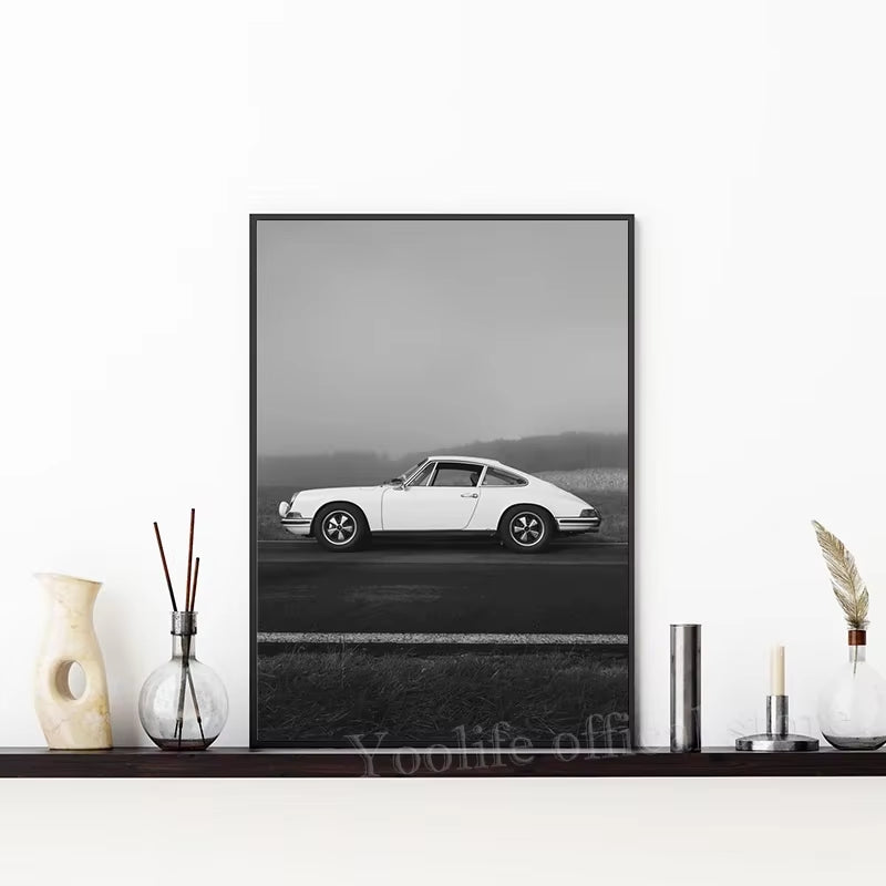 Black White Fashion Luxury Brand Race Car Art Prints for Porsche Vehicle Posters Old 911 Canvas Painting Living Room Decor